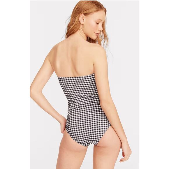 JCrew Sz 10 Ruched Bandeau Gingham One-Piece Swimsuit Preppy Beach Pool Cruise - Picture 3 of 10